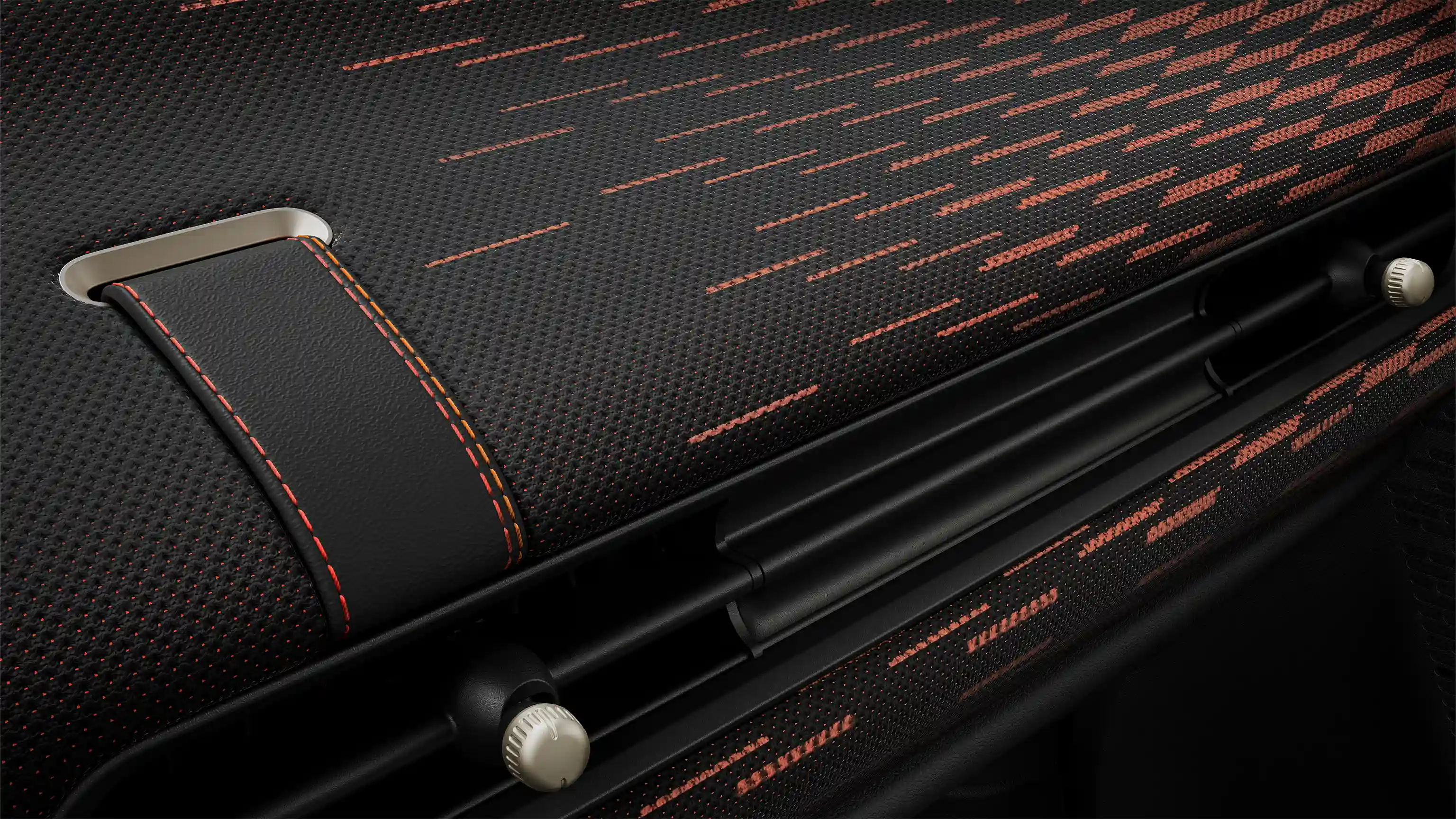 Vue du tableau de bord de la MINI Cooper 3 Portes finition  JCW  avec les sièges en rouge et noir