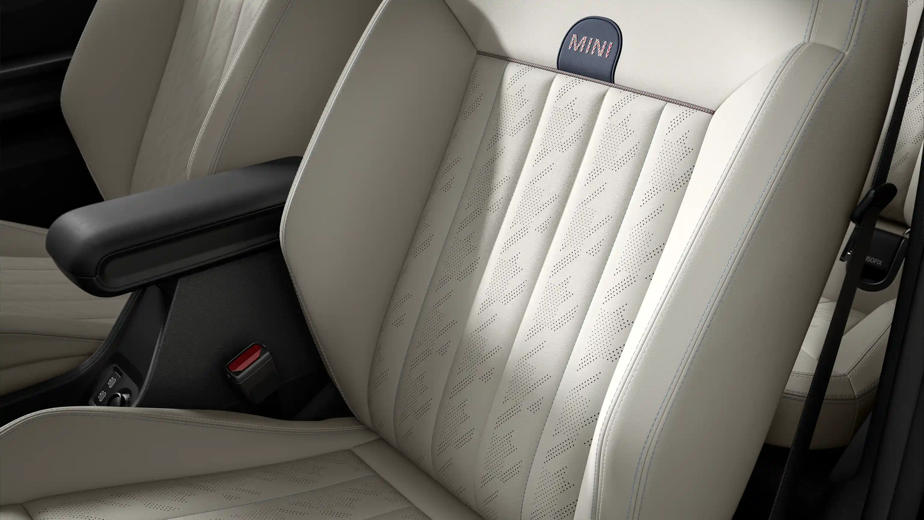 Vue des sièges de la MINI Cooper Cabrio style Favoured en Beige Vescin