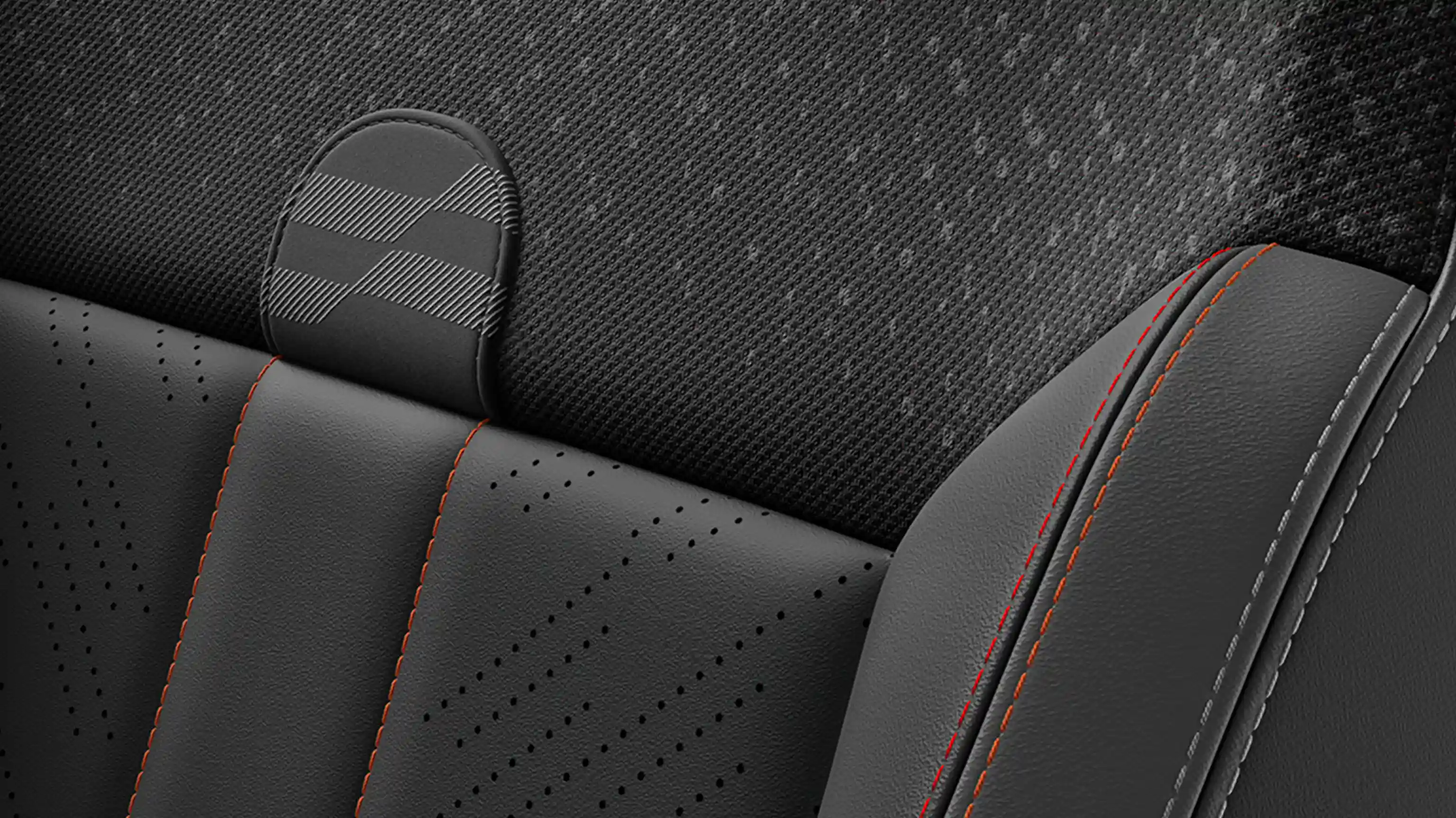 Vue des sièges de la MINI Cooper Cabrio style JCW en JCW Black Vescin/Knit