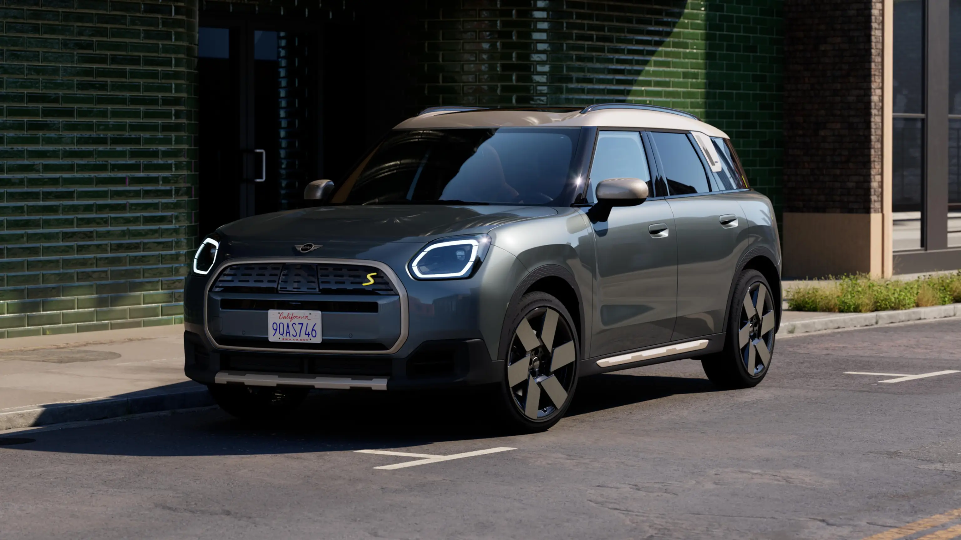 Vidéo montrant en détail l'intérieur et l'extérieur d'un MINI Countryman Electric. La caméra fait un survol panoramique du tableau de bord en mettant en évidence les éléments de design.