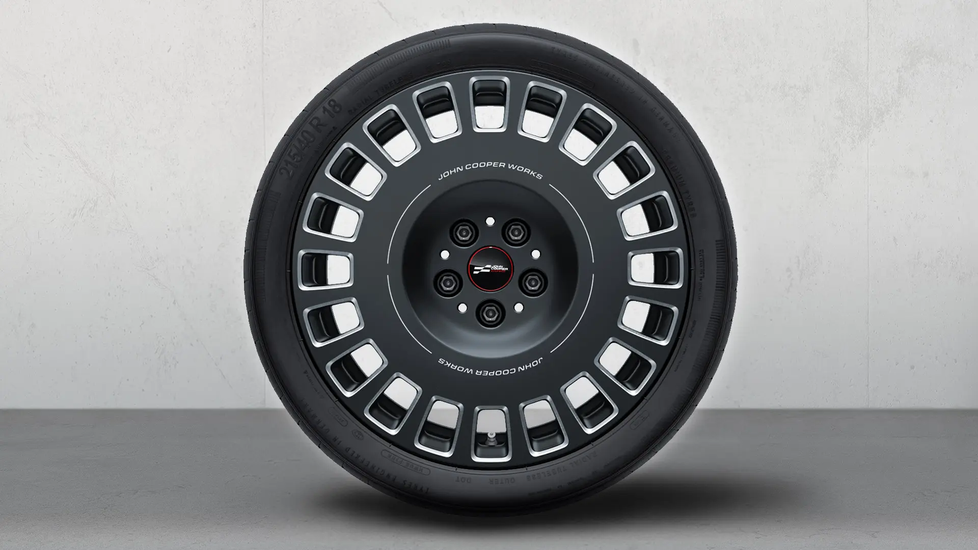Jantes alliage 18" JCW Rallye Cross Spoke 964 Bicolor (Frozen Midnight Grey polies), jeu de roues complet pour l'été.