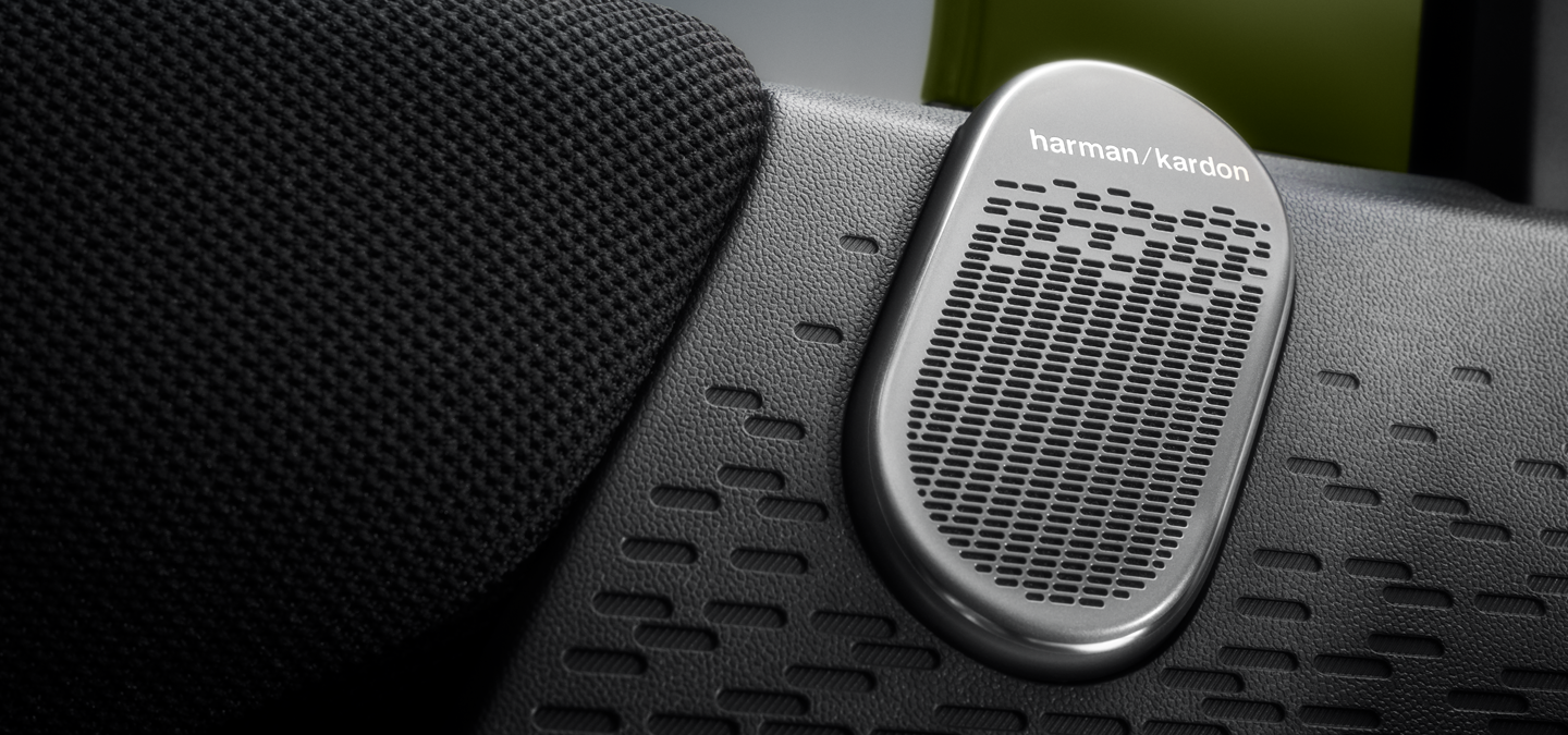 Vue détaillée du système audio Harman Kardon de la MINI Paul Smith