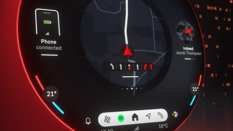 Écran rond MINI indiquant les éléments de commande et le tableau de navigation