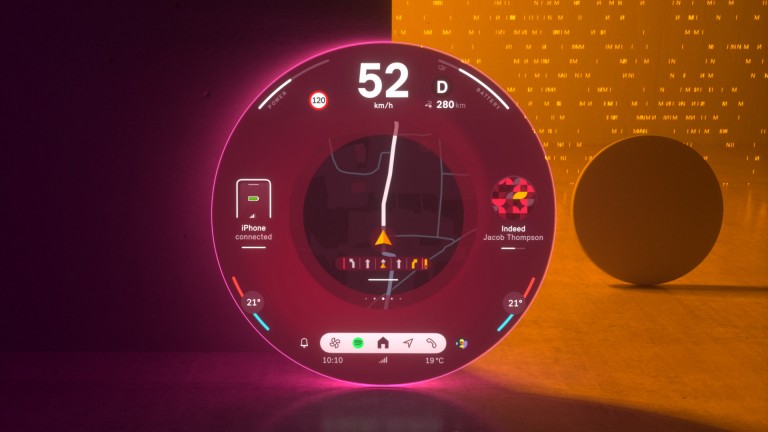 Écran rond MINI en Vivid Mode indiquant le tableau de navigation